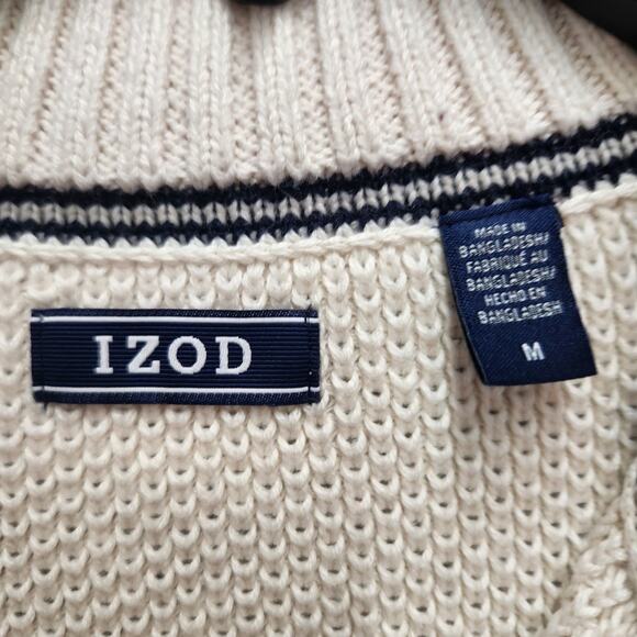 NEW Izod Mens Sz Medium Fair Isle Honeycomb Knit 1/4 Zip Sweater Cream Red Blue - Picture 4 of 6